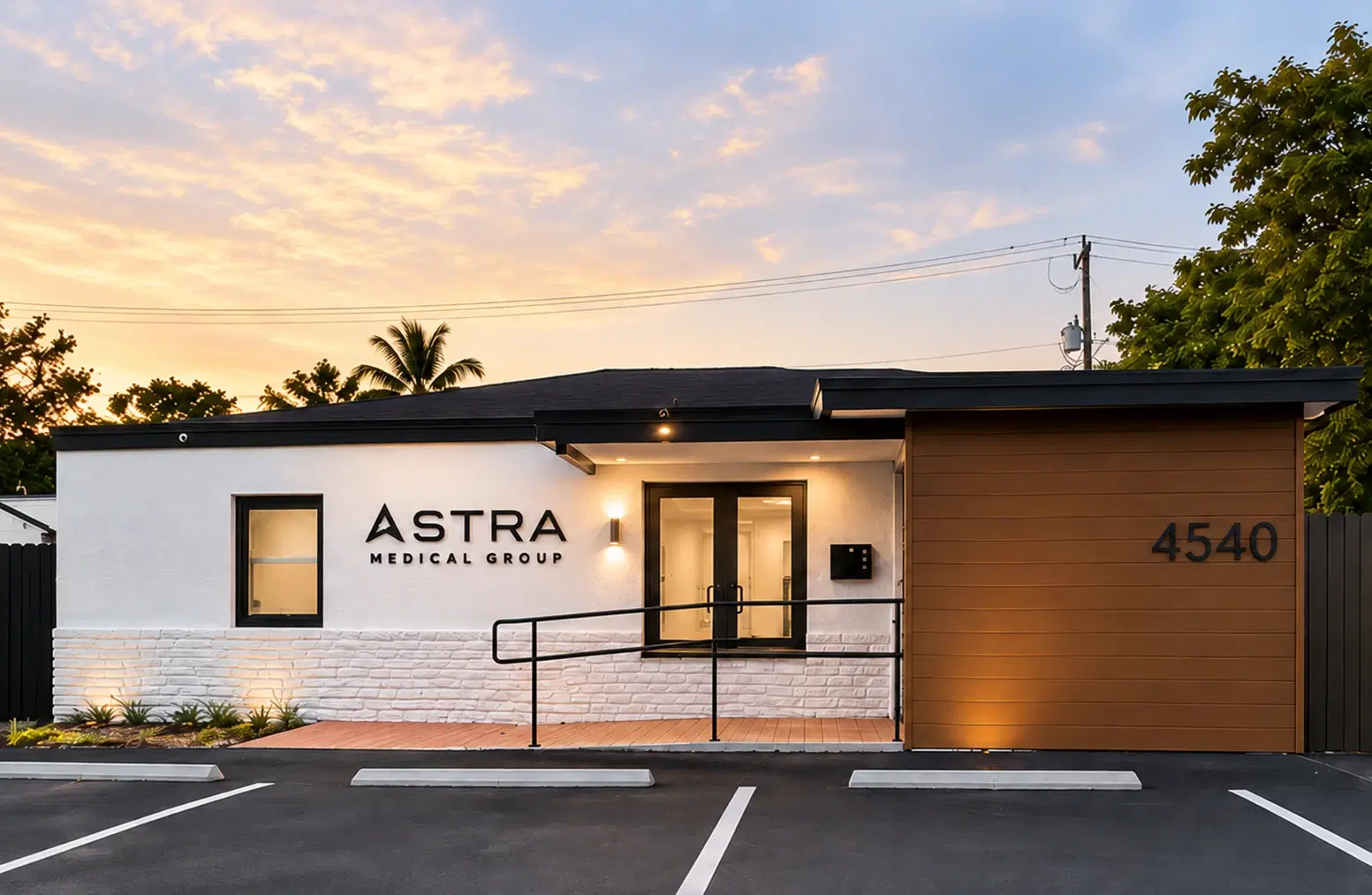 Astra Medical Group exterior at sunset