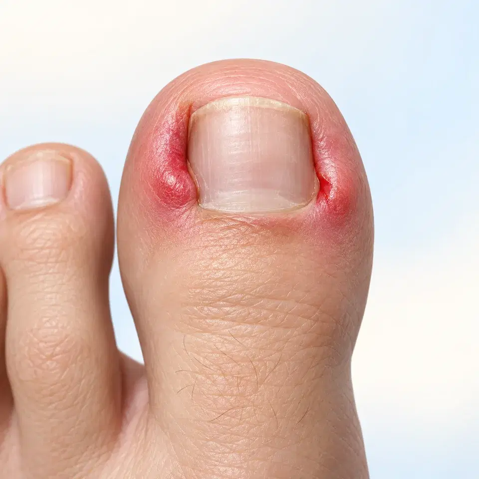 Illustration of an irritated nail fold around a big toenail